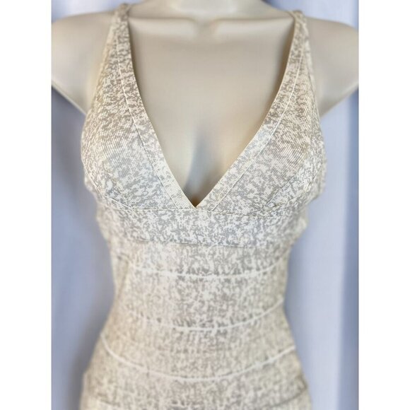 Herve Leger Beige Silver V-Neck Bandage Dress $1290 - Picture 4 of 13